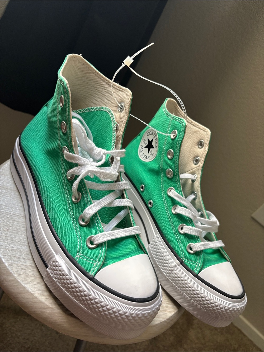 Converse Women’s High-Top Sneakers in Green and White
